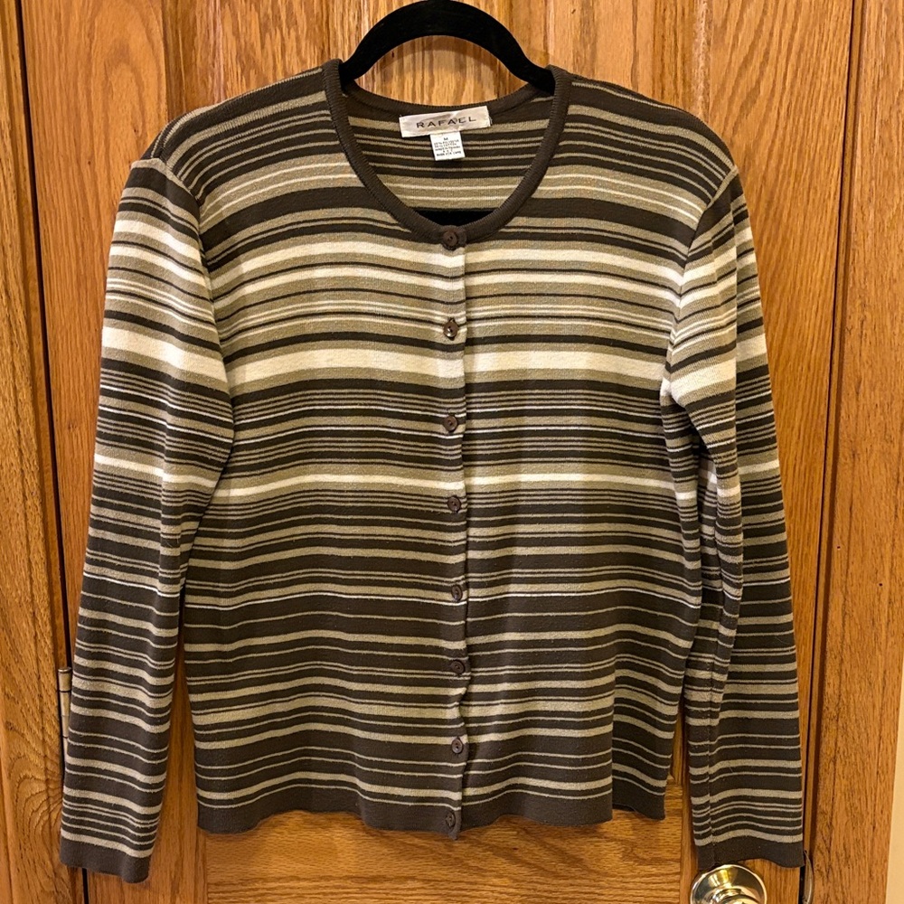 RAFAEL Olive, Cream, and Brown Striped Button Cardigan